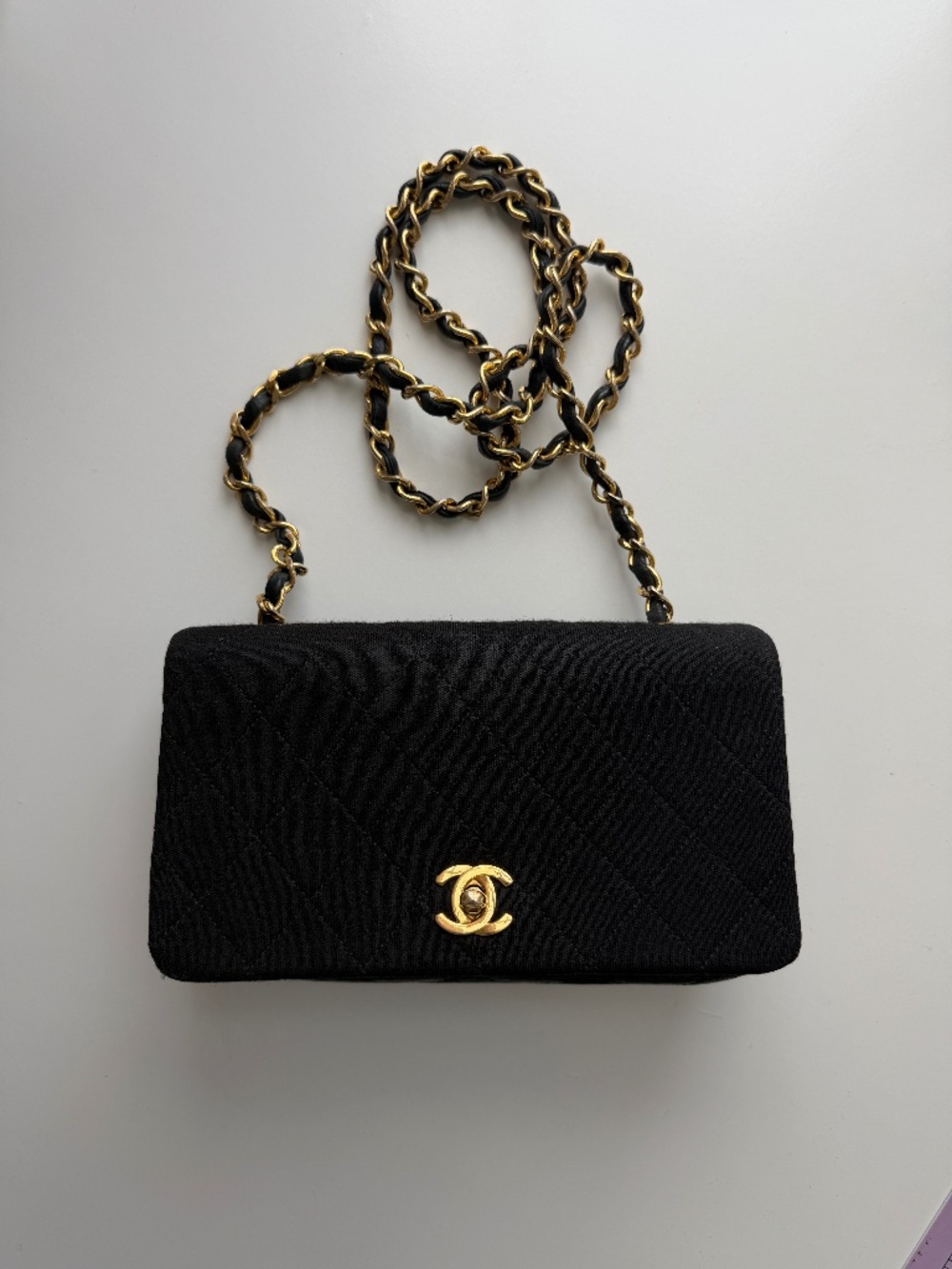 Chanel Vintage Mini Fabric & Leather Flap – Black/Gold